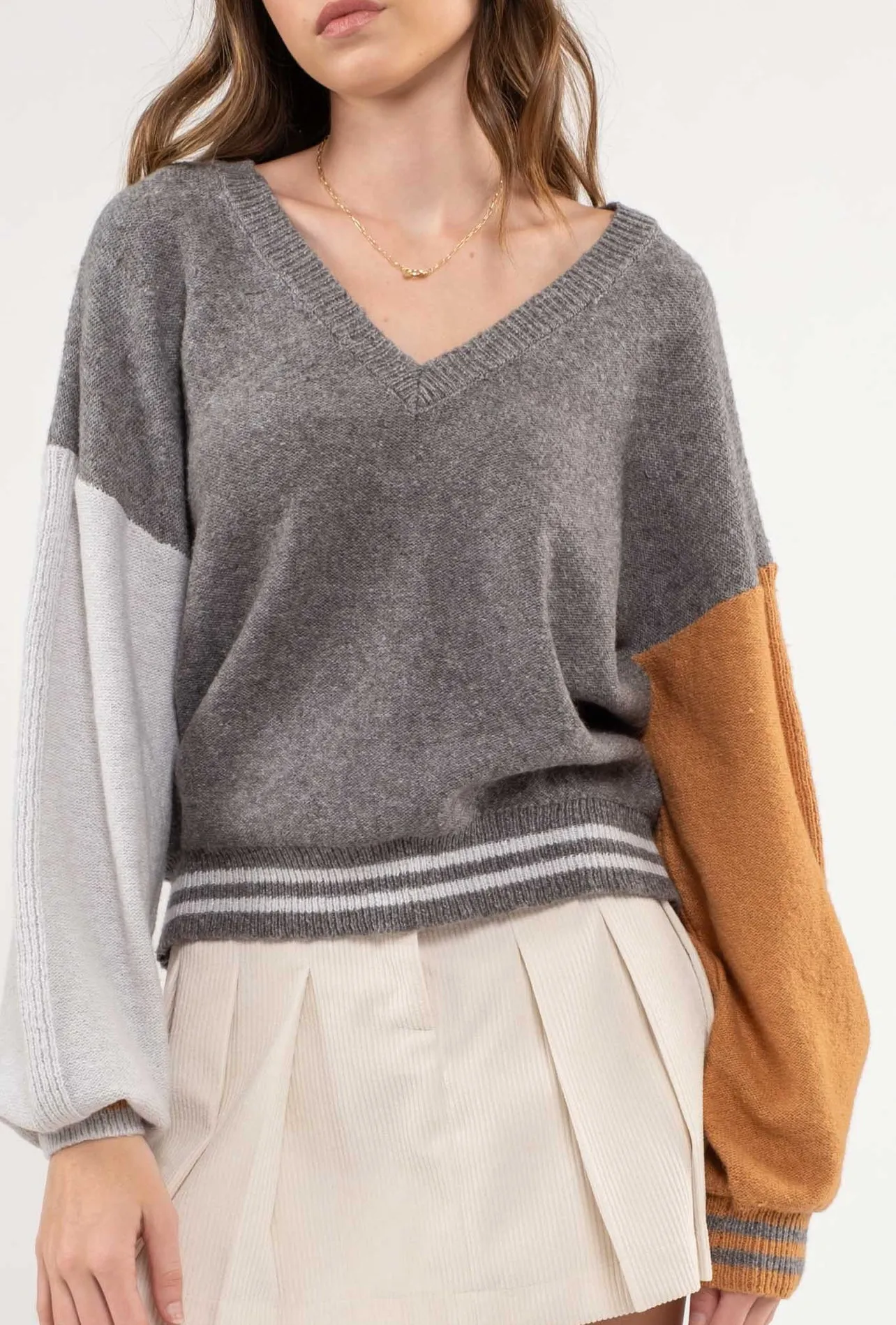 V-Neck Colorblock Sweater