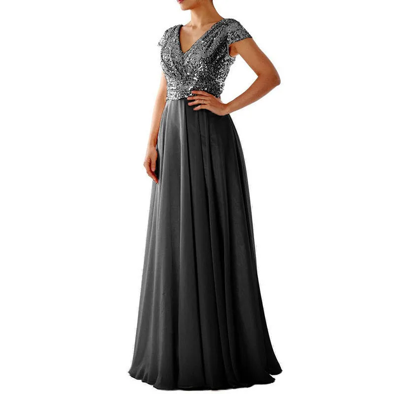 V Neck Long Formal Dress with Sequins