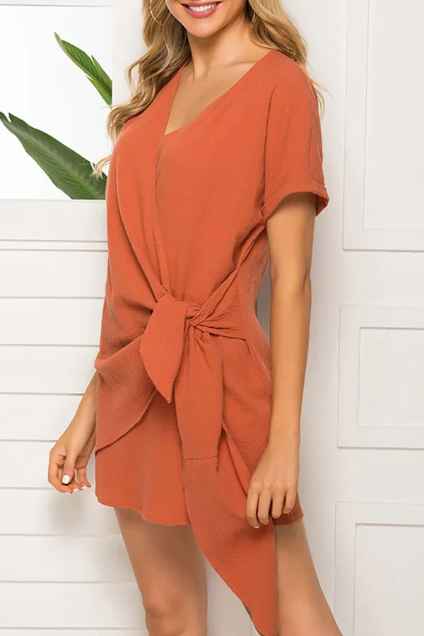 V-neck Tie Front Wrap Dress