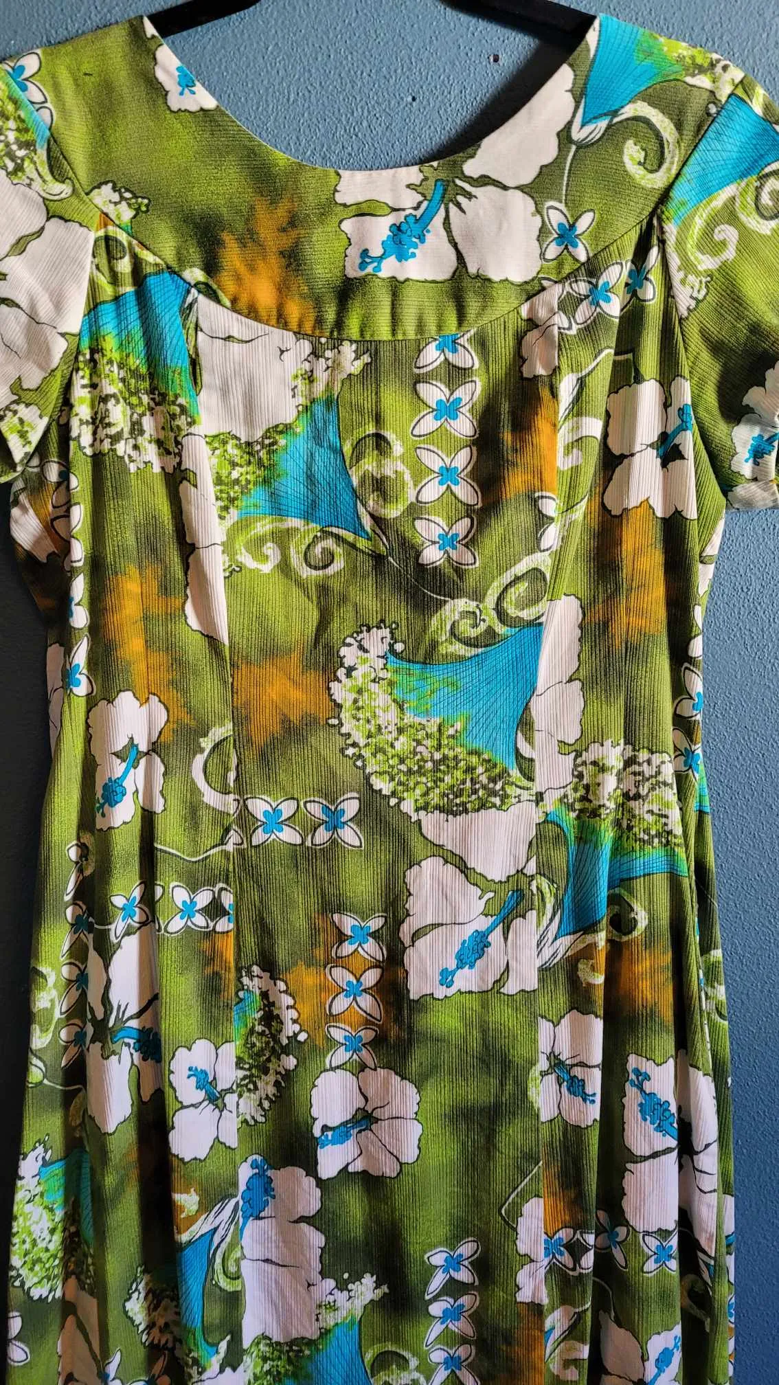 Vintage 60s Green Tropical Maxi Dress