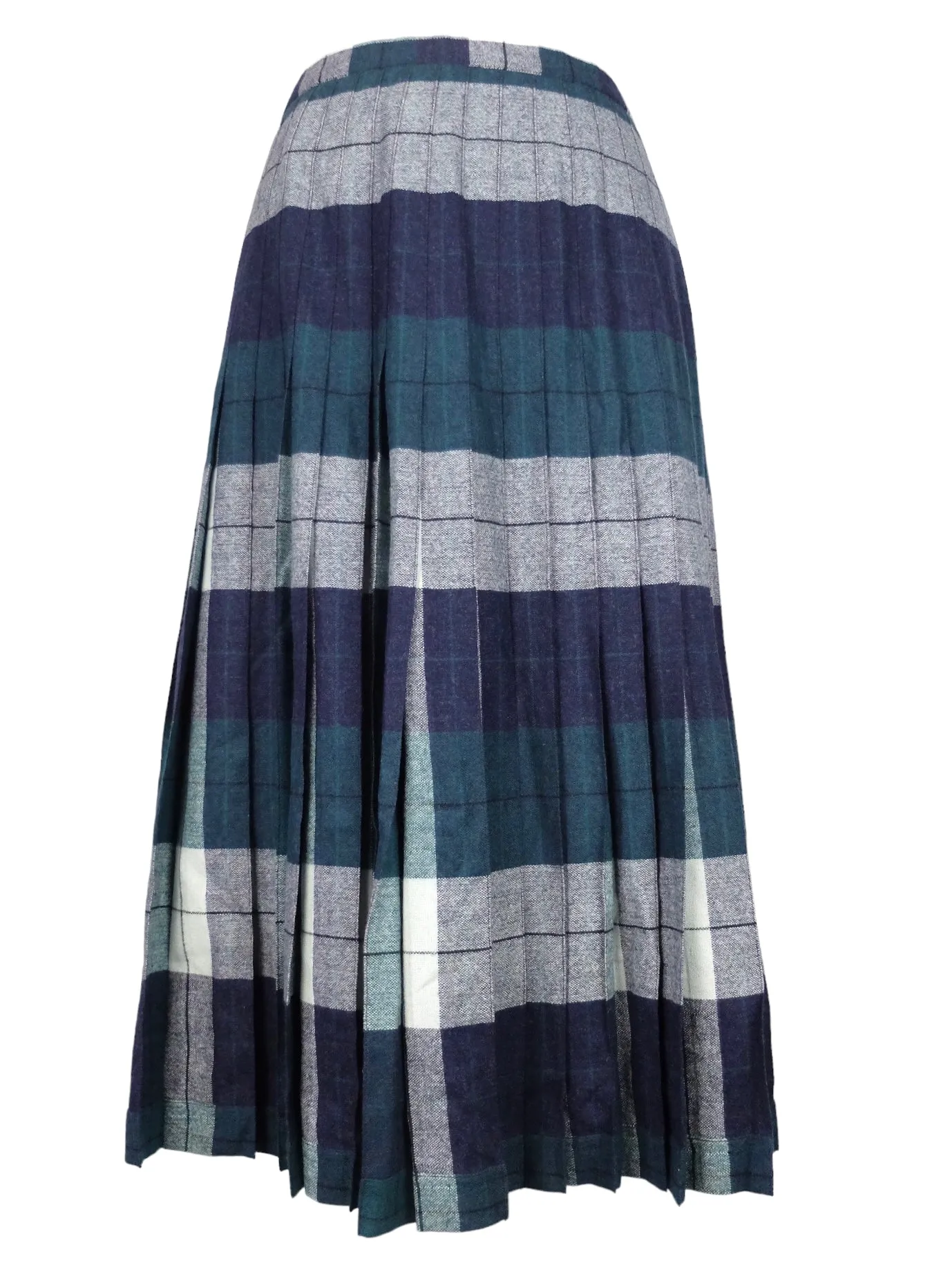 Vintage 70s Wool Mod Schoolgirl Academia Punk Preppy Green & Blue Plaid Check Print A-Line Maxi Skirt | 29 Inch Waist