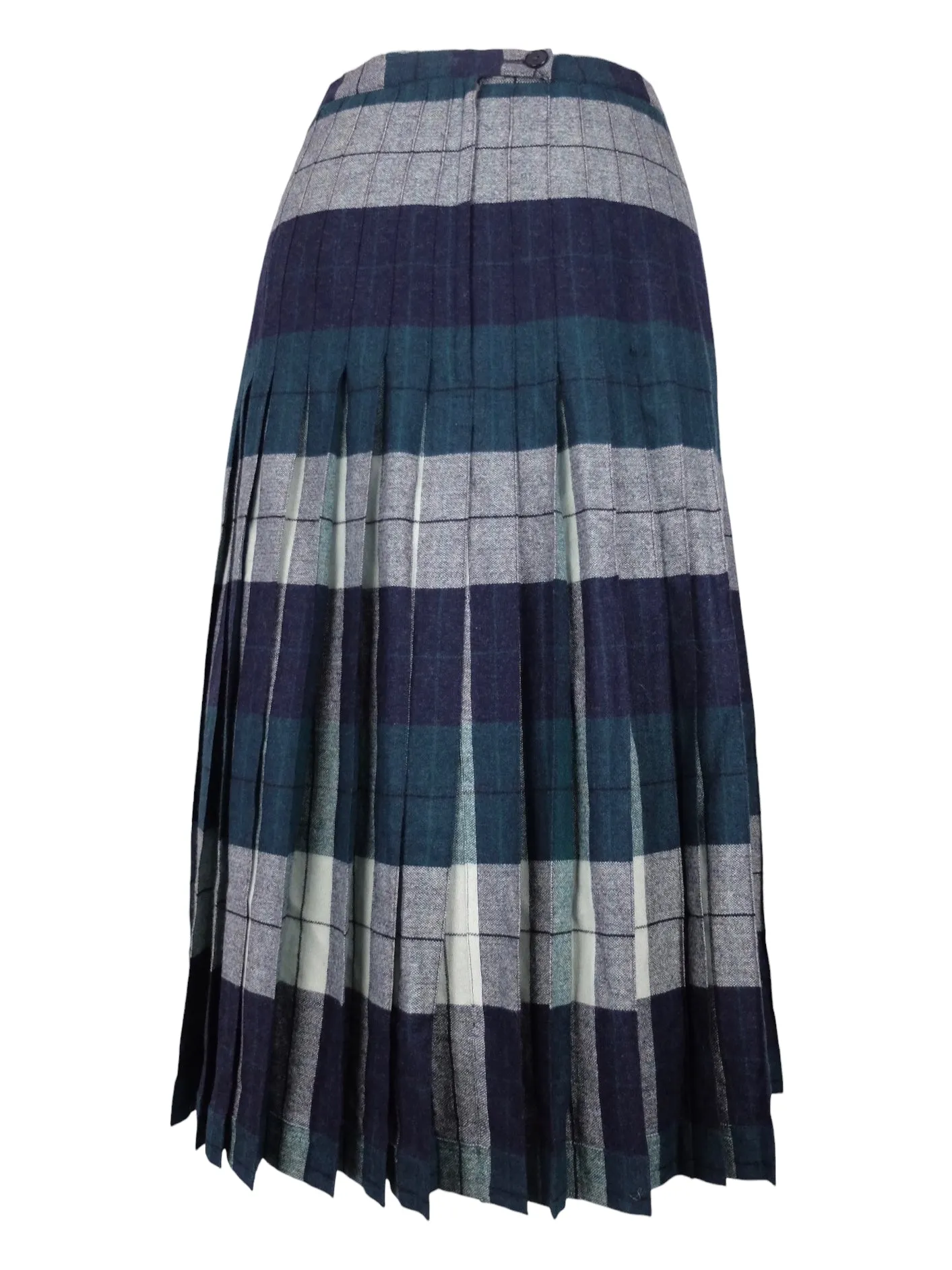 Vintage 70s Wool Mod Schoolgirl Academia Punk Preppy Green & Blue Plaid Check Print A-Line Maxi Skirt | 29 Inch Waist