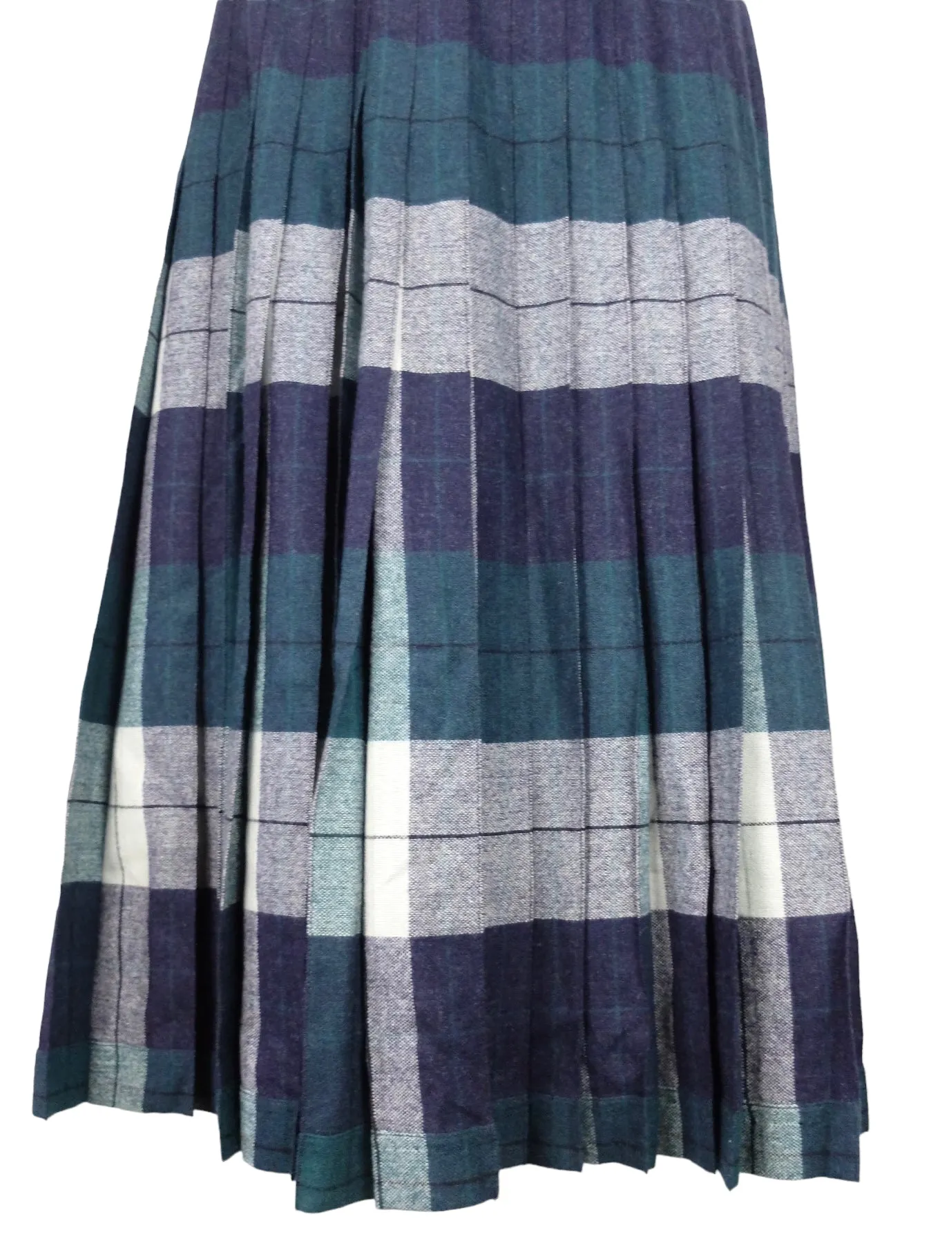 Vintage 70s Wool Mod Schoolgirl Academia Punk Preppy Green & Blue Plaid Check Print A-Line Maxi Skirt | 29 Inch Waist