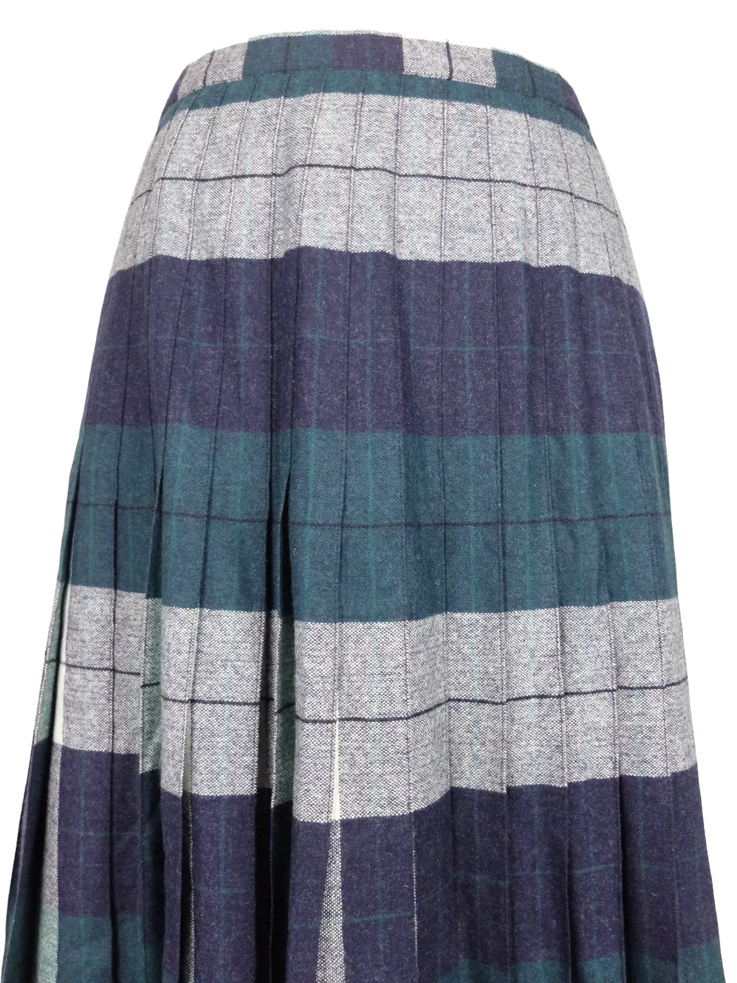 Vintage 70s Wool Mod Schoolgirl Academia Punk Preppy Green & Blue Plaid Check Print A-Line Maxi Skirt | 29 Inch Waist