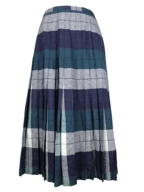 Vintage 70s Wool Mod Schoolgirl Academia Punk Preppy Green & Blue Plaid Check Print A-Line Maxi Skirt | 29 Inch Waist