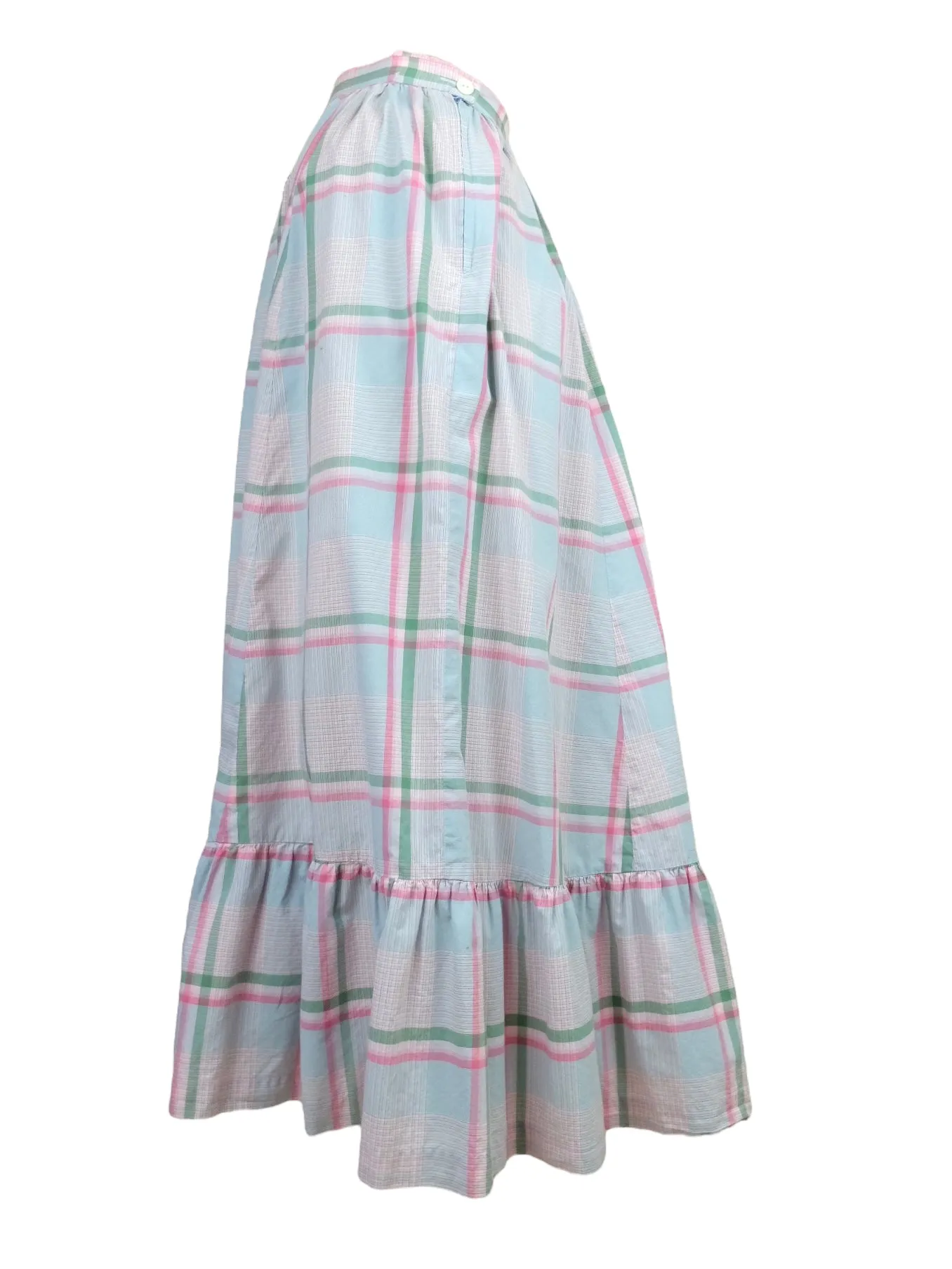 Vintage 80s Ralph Lauren Preppy Cottage Prairie High Waisted Pastel Pink & Green Check Print Ruffled Floor Length Cotton Maxi Skirt | 27 Inch Waist