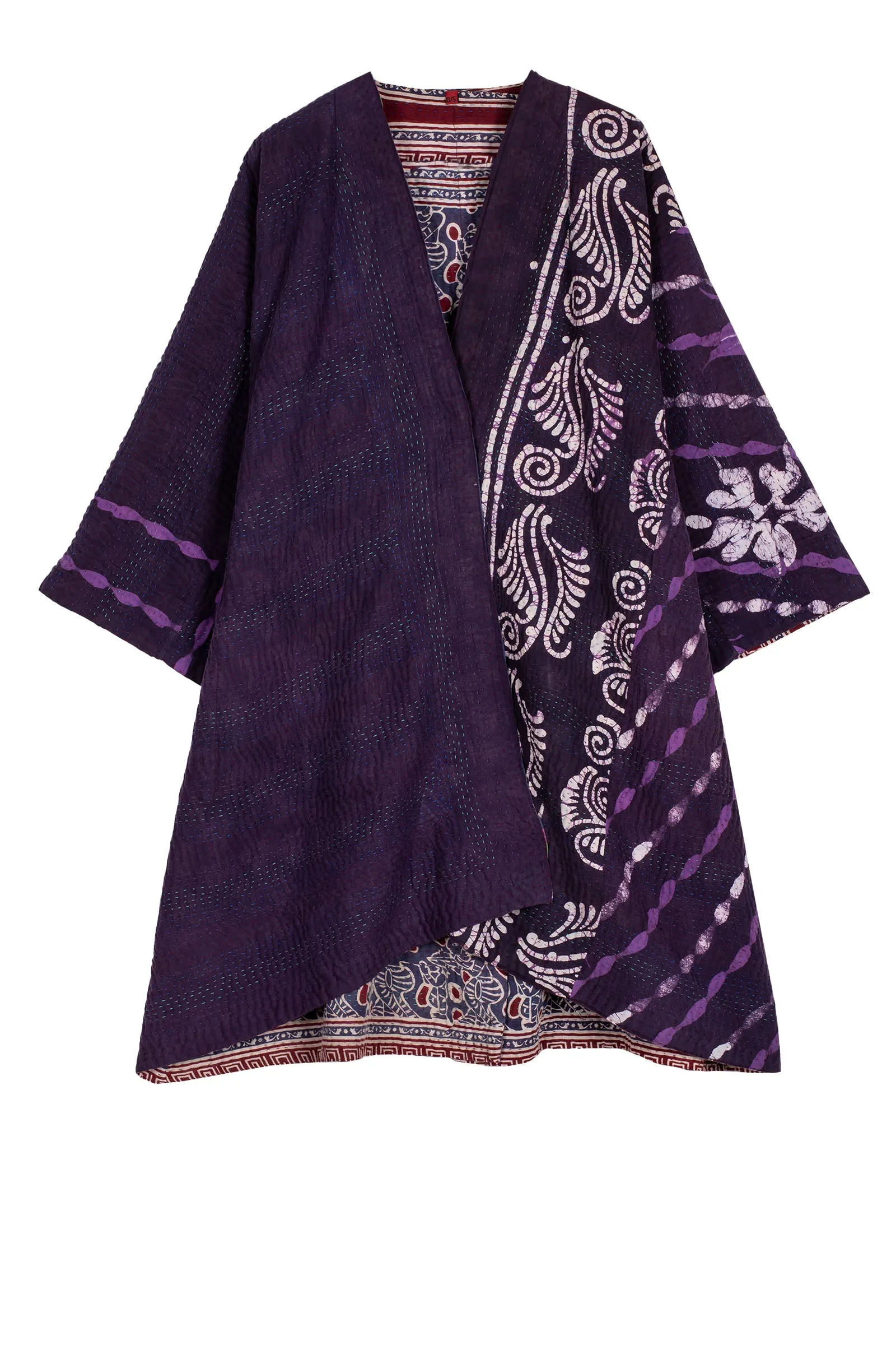 VINTAGE COTTON KANTHA KIMONO DUSTER - cv4317-0029a -