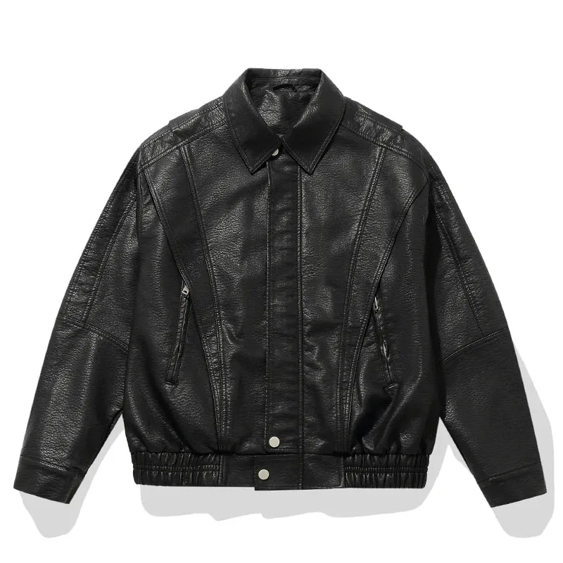 Vintage Motorcycle Leather Jacket Men Clothing Streetwear Casual Loose Trend Coat