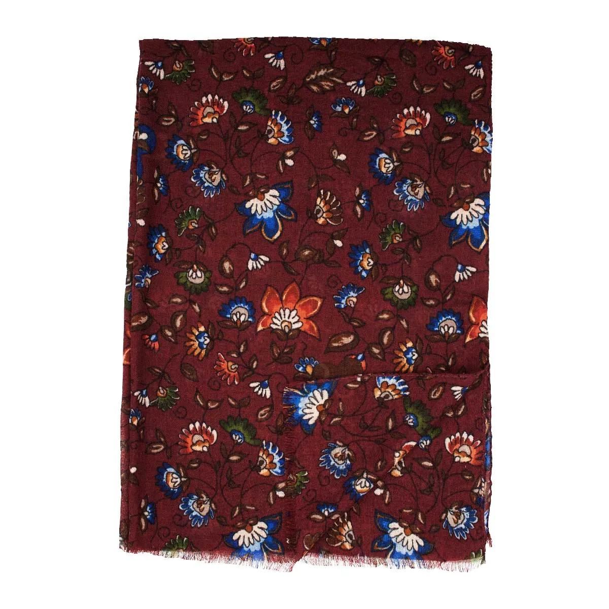 VIOLA - Fringed burgundy floral design cashmere scarf