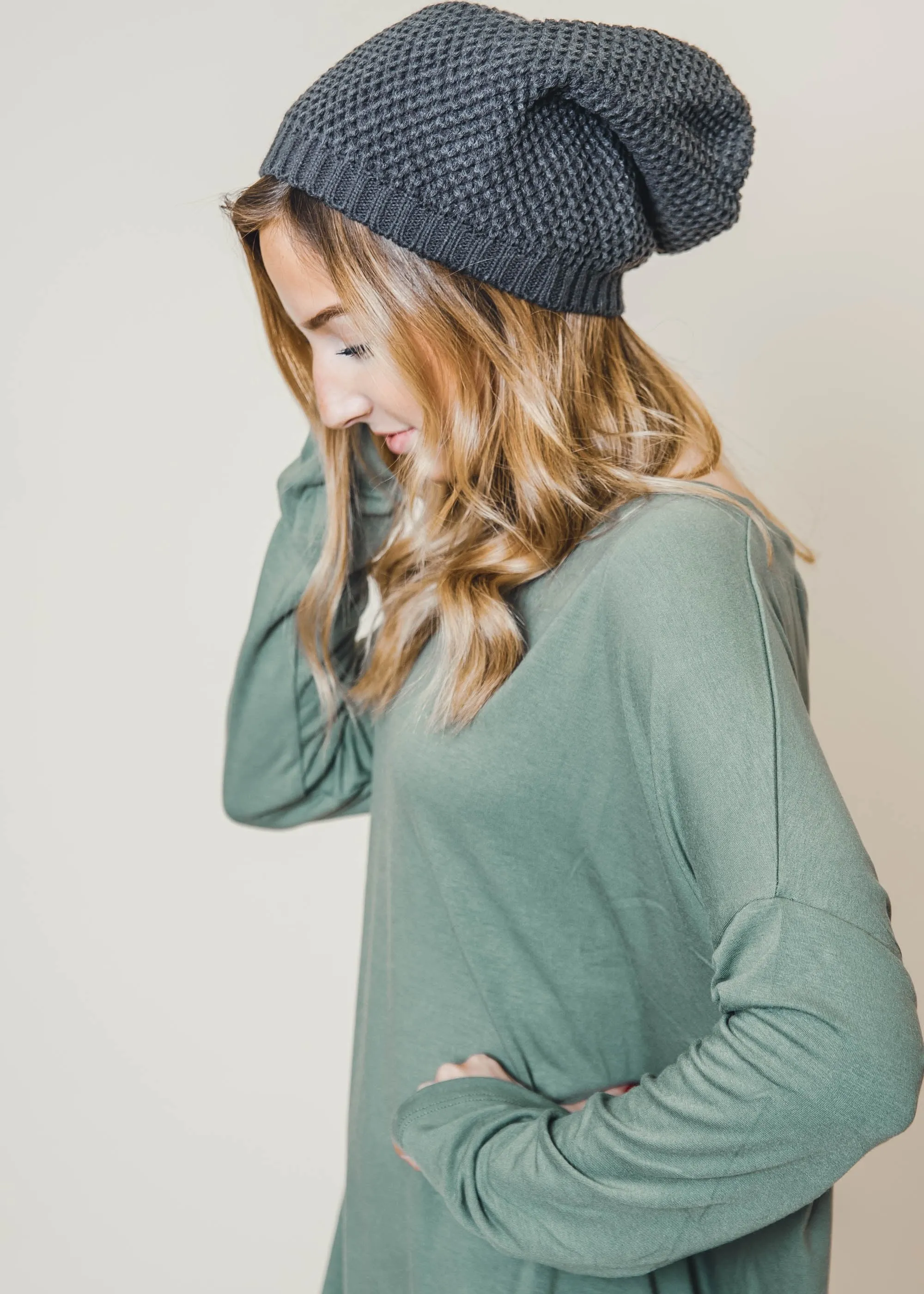 Waffle Knit Slouchy Beanie - Final Sale