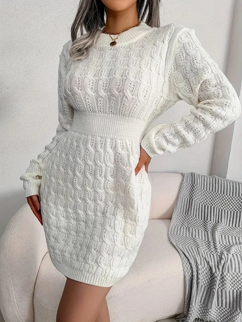 Wenkouban-Christmas Thanksgiving Gift New Year's Eve Dress party look inspos back to school dress  Body-Con Cable Knit Crewneck Sweater Dress