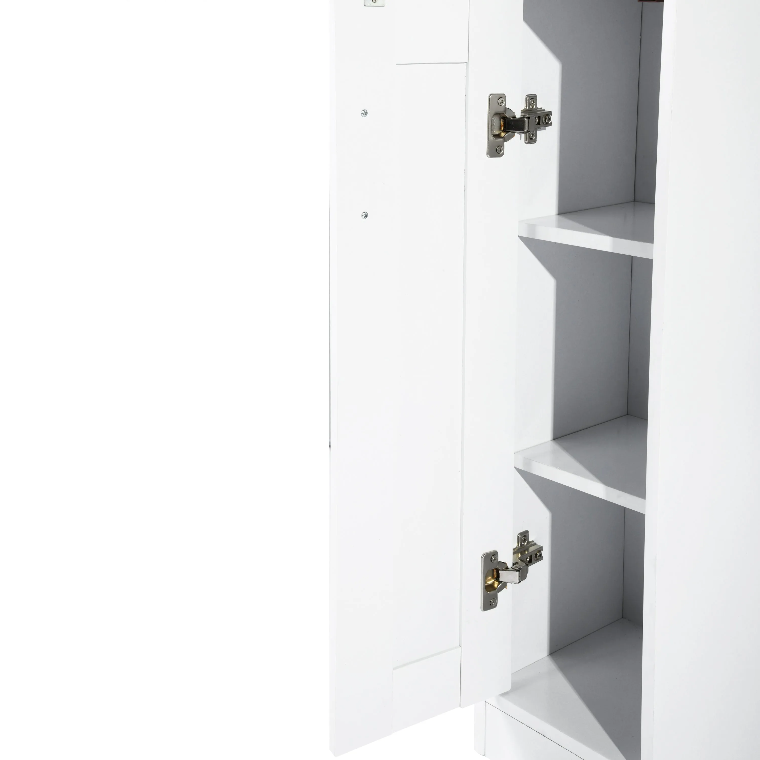 White Bathroom Storage Cabinet with Shelf Narrow Corner Organizer Floor Standing (H63 6 Shelves 1 Door)