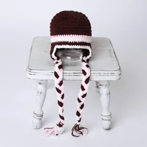 Winter Brown and Pink Newborn Tassels Hat