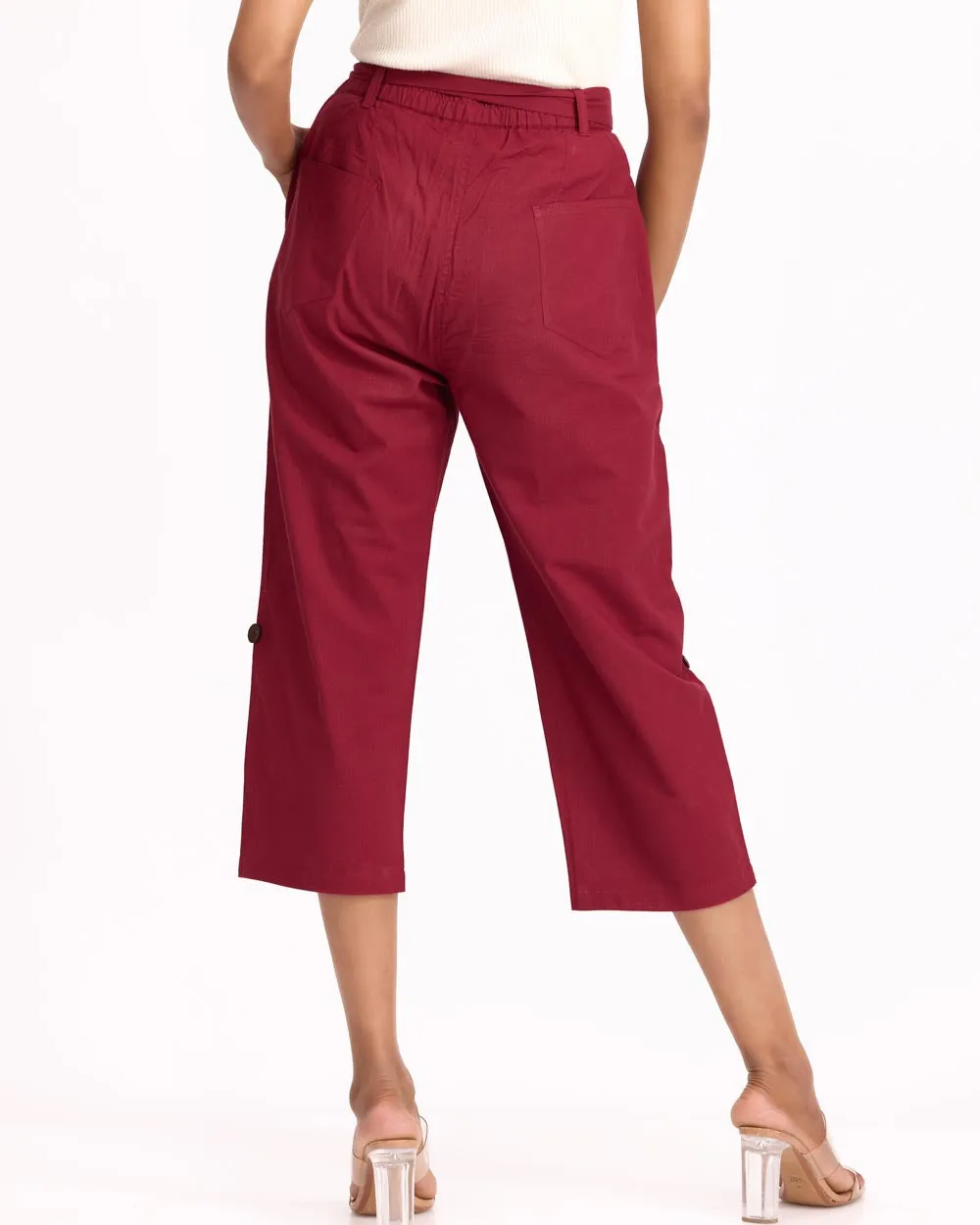 Women Culottes Pants - Maroon