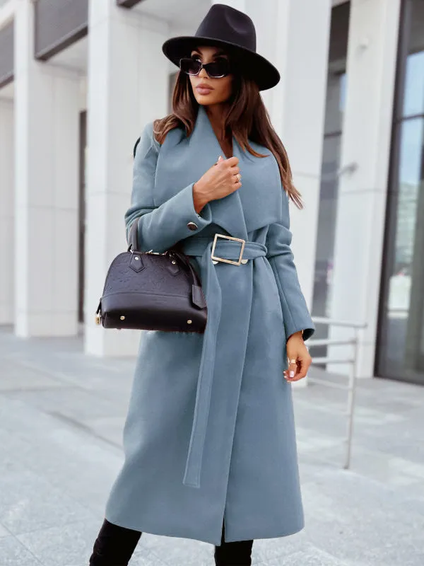 Women's Casual Long Sleeve Button-up V-neck Woolen Coat