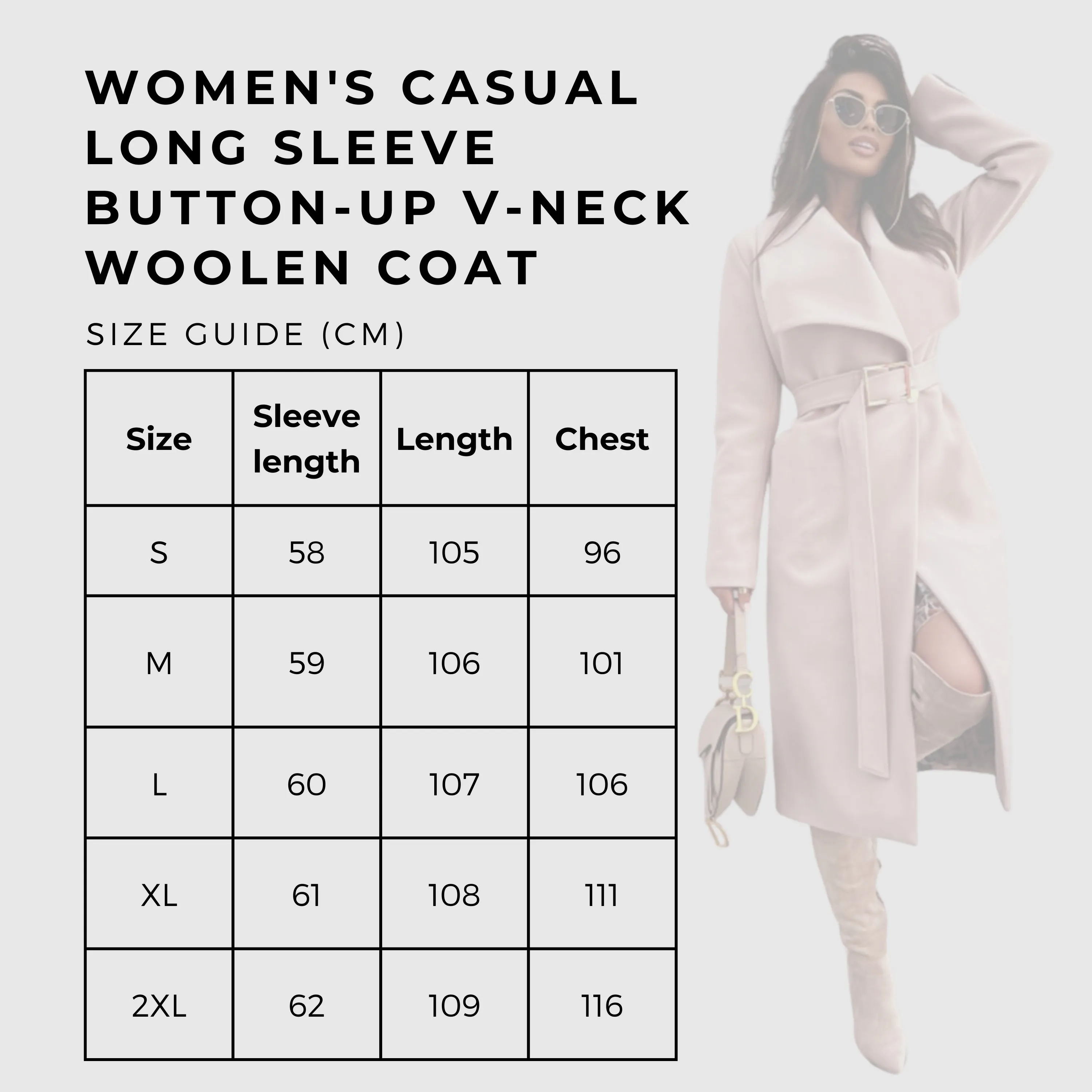 Women's Casual Long Sleeve Button-up V-neck Woolen Coat