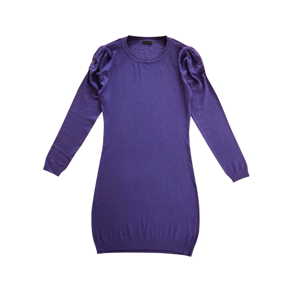 Womens Round Neck Ruffle Shoulder Knit Sweater Dress