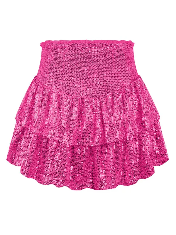 Women's Sequin Double Layer Pleated Skirt