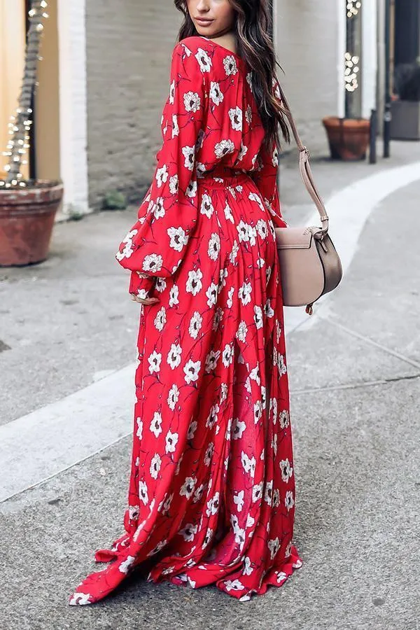 Wondrous Floral Deep V Maxi Dress