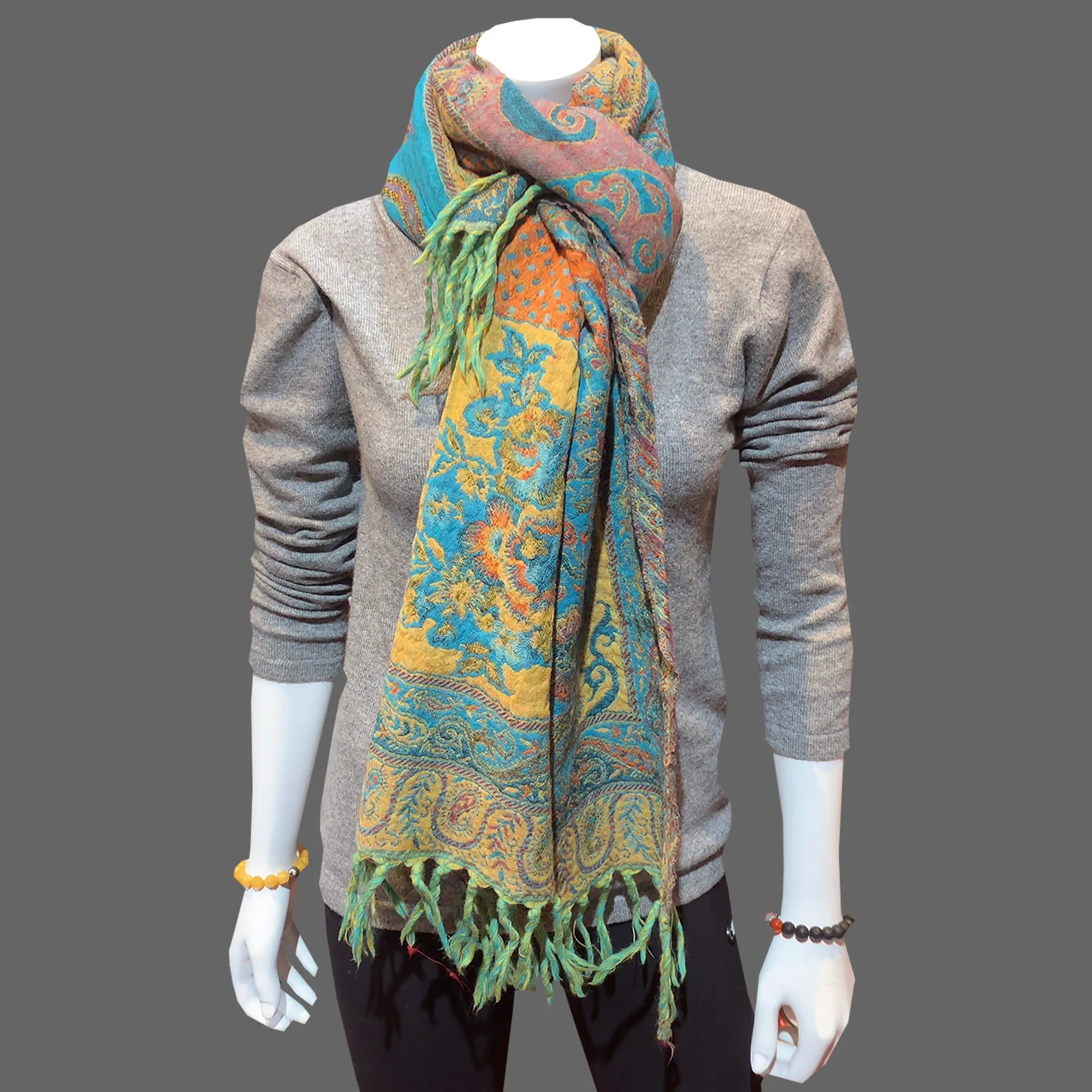 wool wrap scarf, paisley green