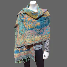 wool wrap scarf, paisley green