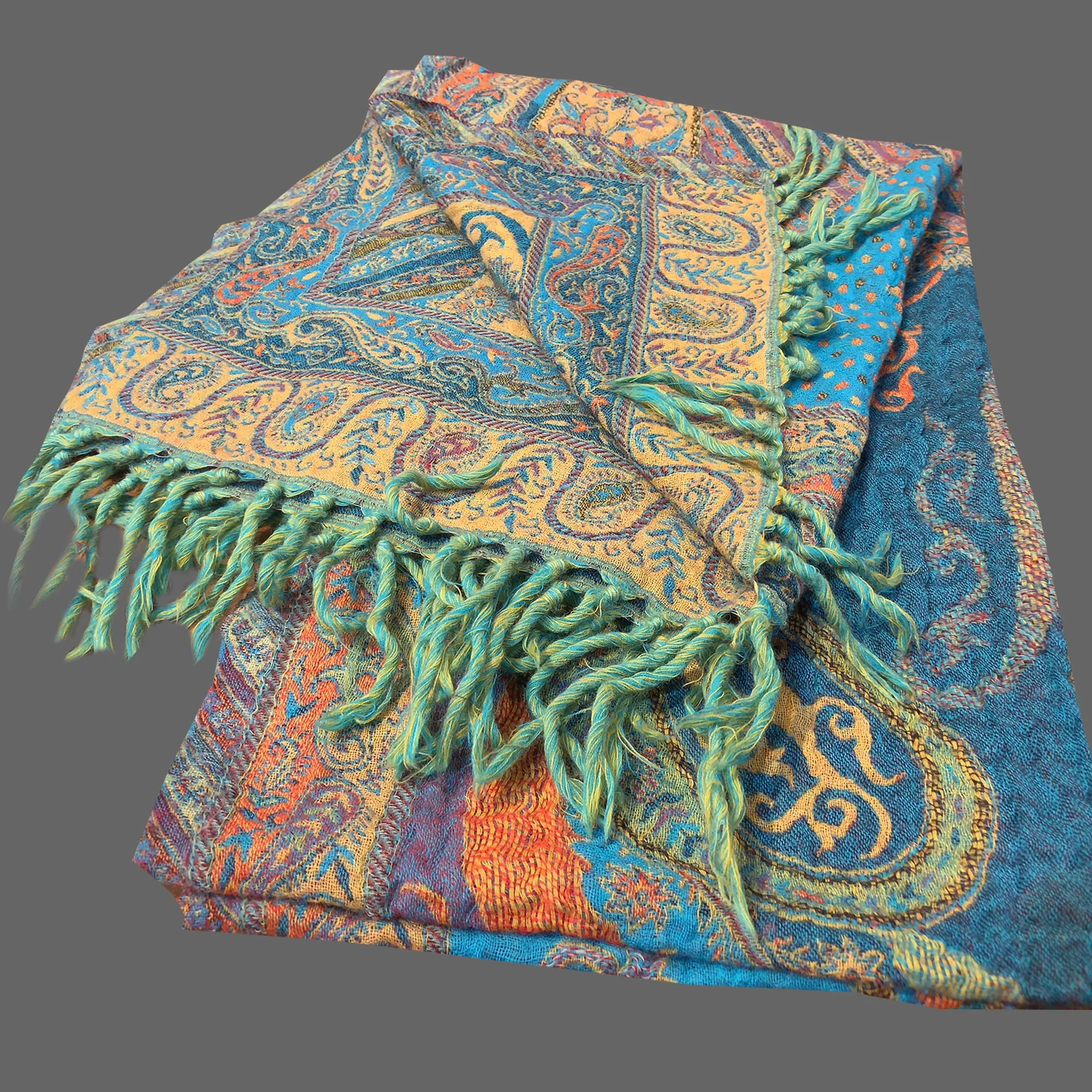 wool wrap scarf, paisley green