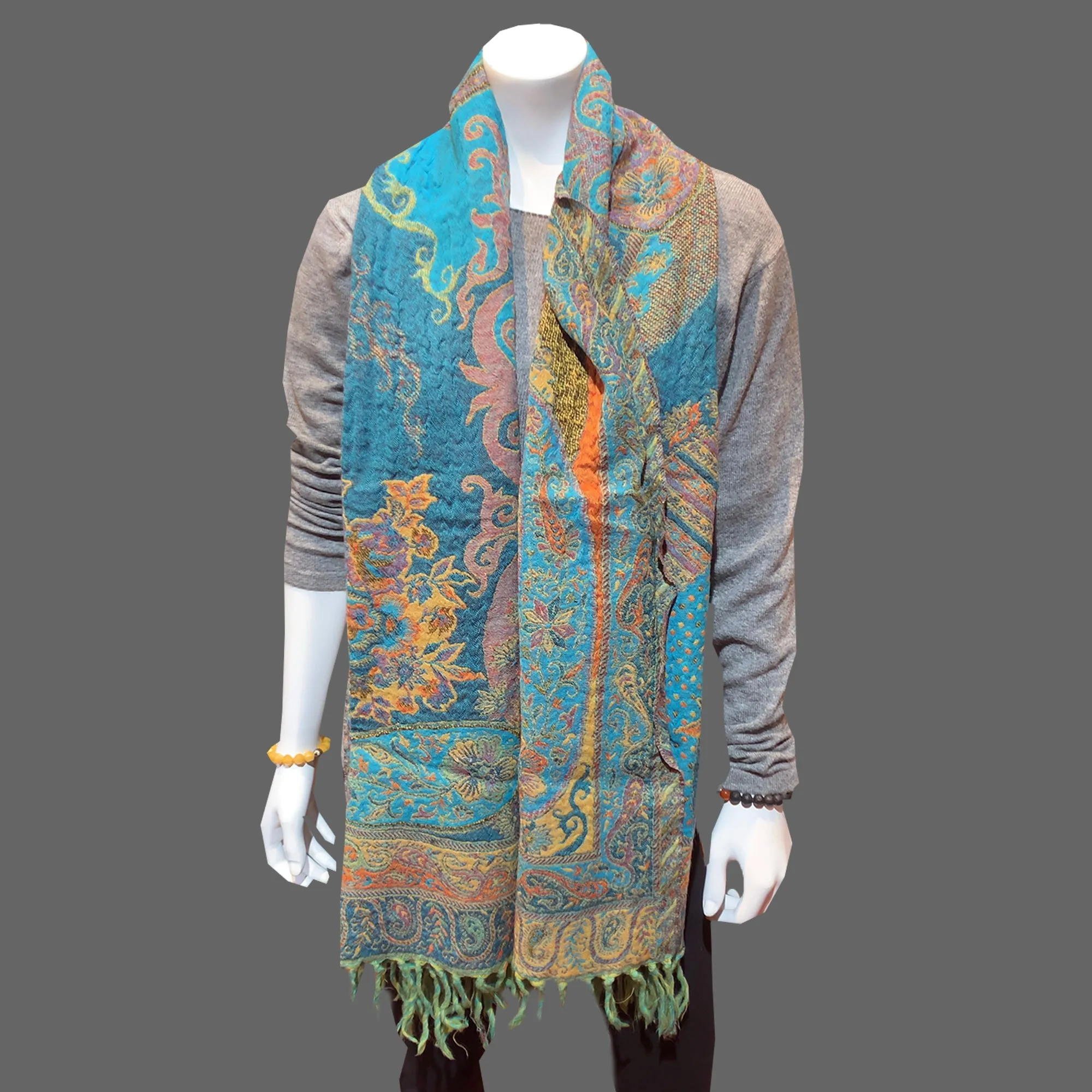 wool wrap scarf, paisley green