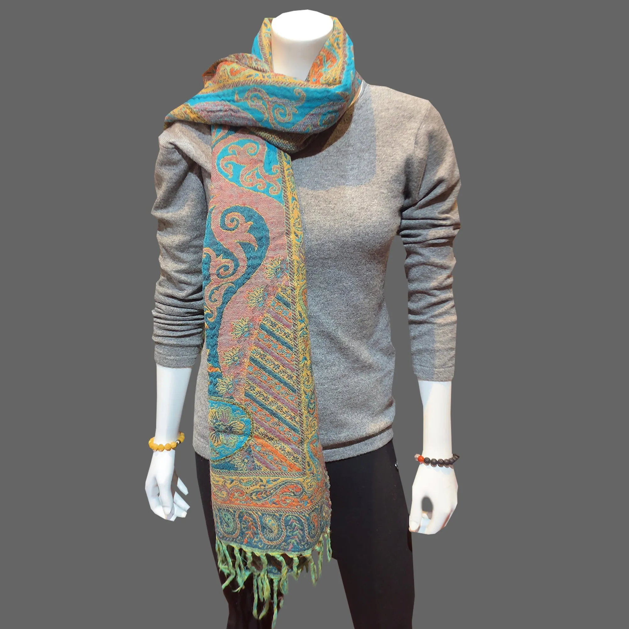 wool wrap scarf, paisley green