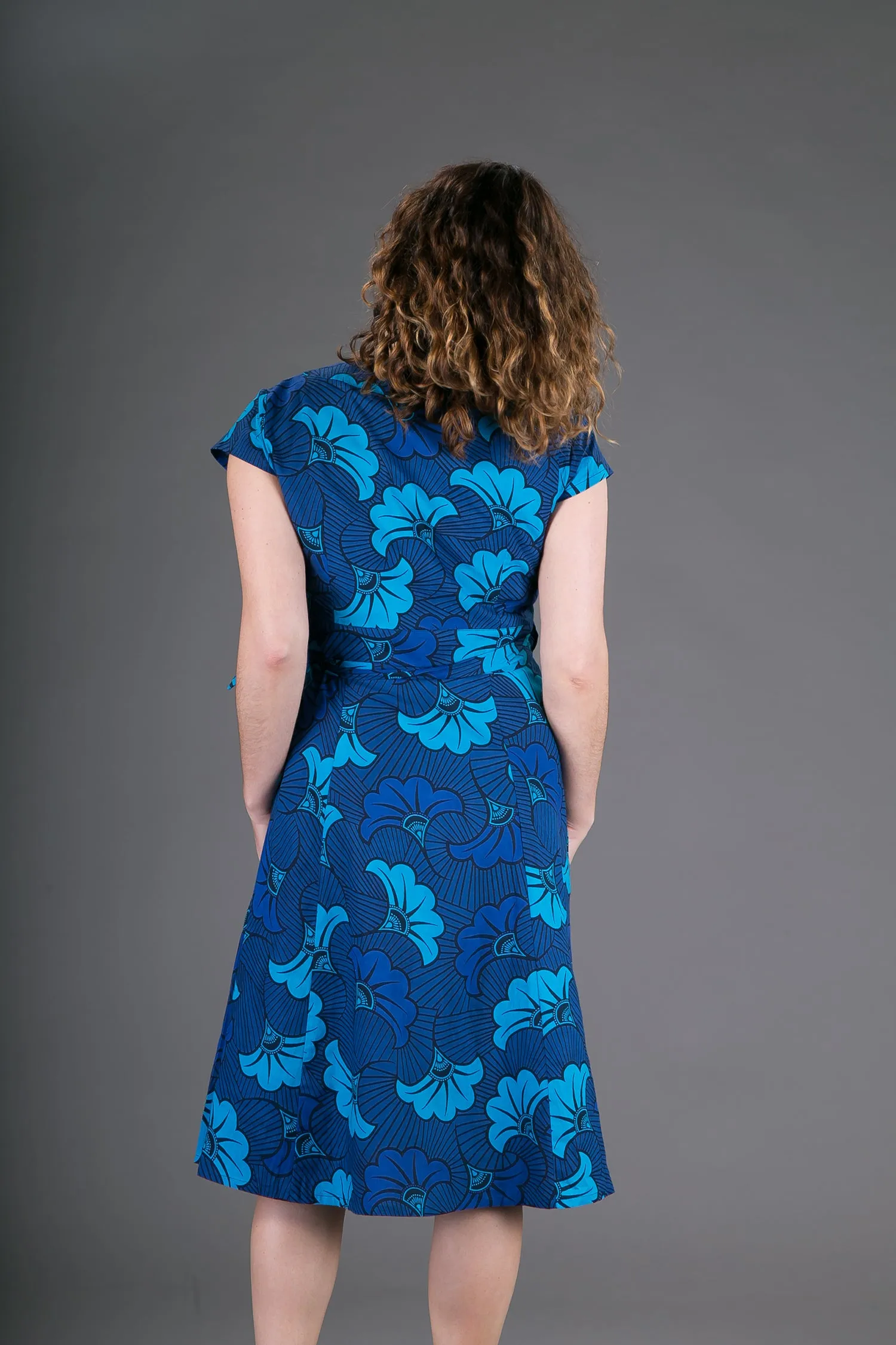 Wrap Cotton Dress Blue Floral Print