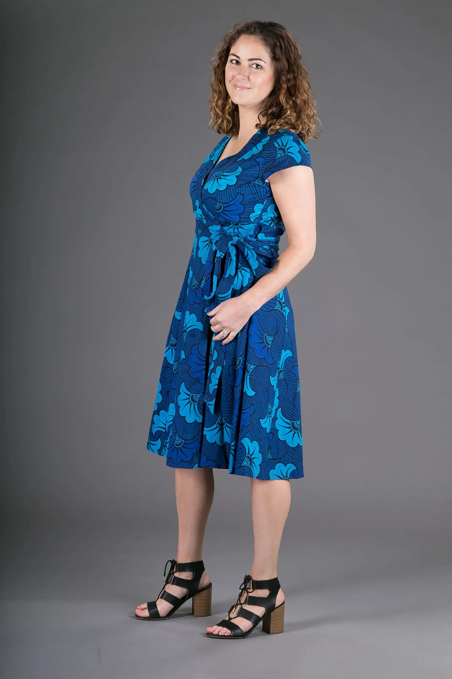 Wrap Cotton Dress Blue Floral Print