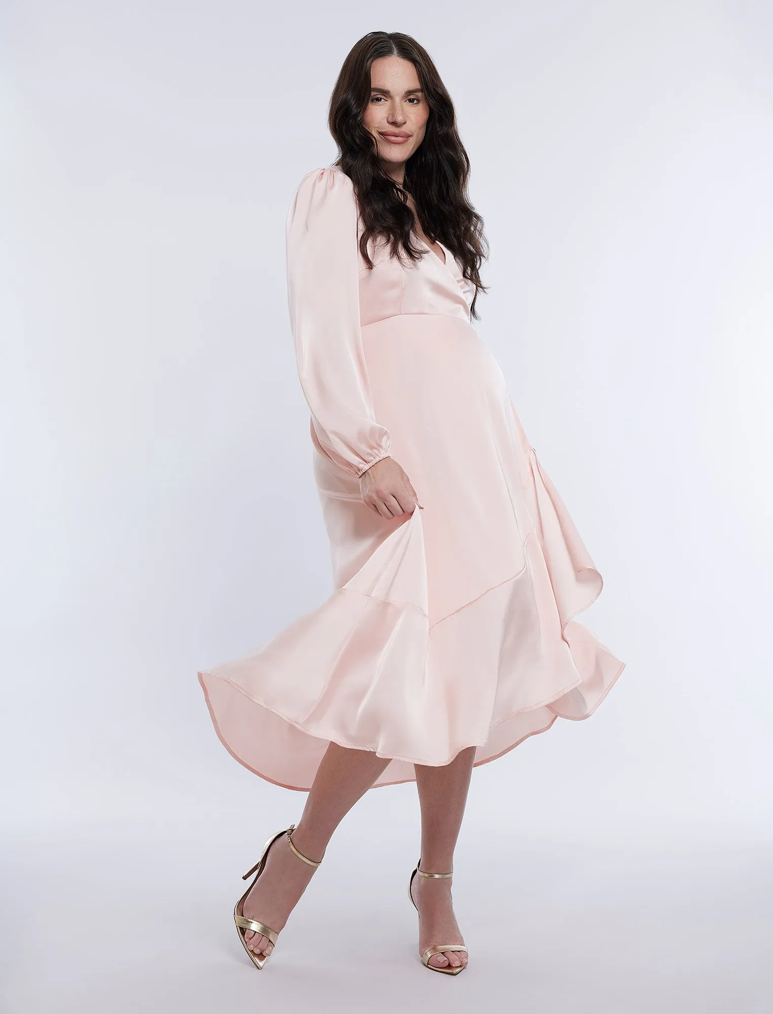 Wrap Flounce Midi Dress