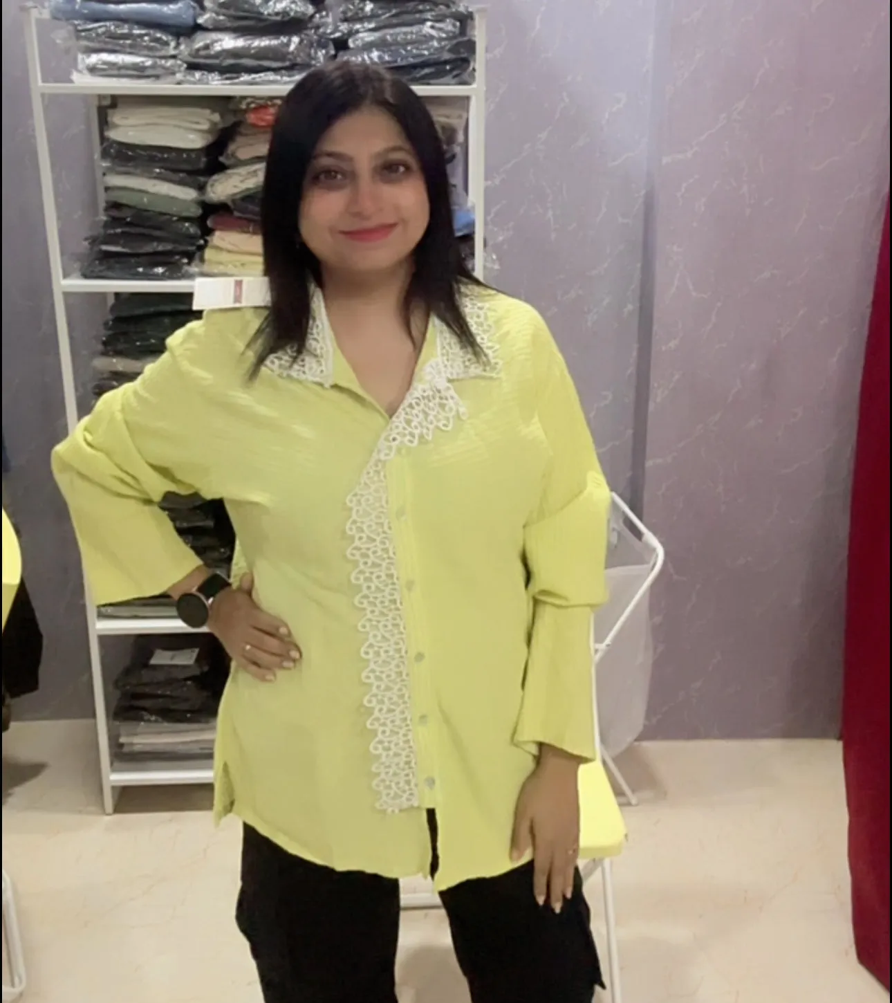 Yellow Cotton Shirt with Lace