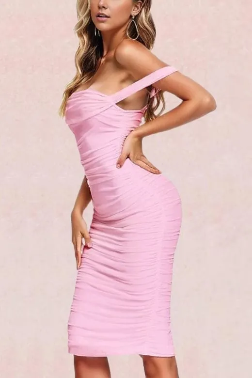 Zia Bodycon Wrap Midi Dress - Dusty Pink